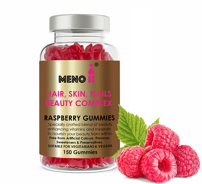Meno® Hair, Skin & Nails Beauty Raspberry 150 flavoured gummies.