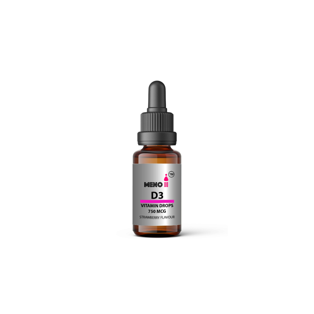Meno® Vitamin D3 Drops naturally flavoured in Strawberry or Lemon flavours.