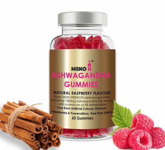 ★ NEW ★ - Meno® Ashwangandha Raspberry 60 Gummies. 1200mg High Strength per serving