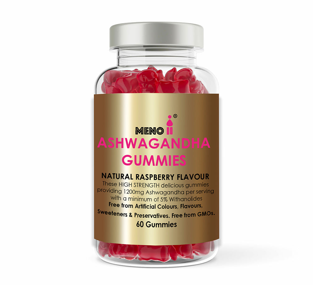 ★ NEW ★ - Meno® Ashwangandha Raspberry 60 Gummies. 1200mg High Strength per serving